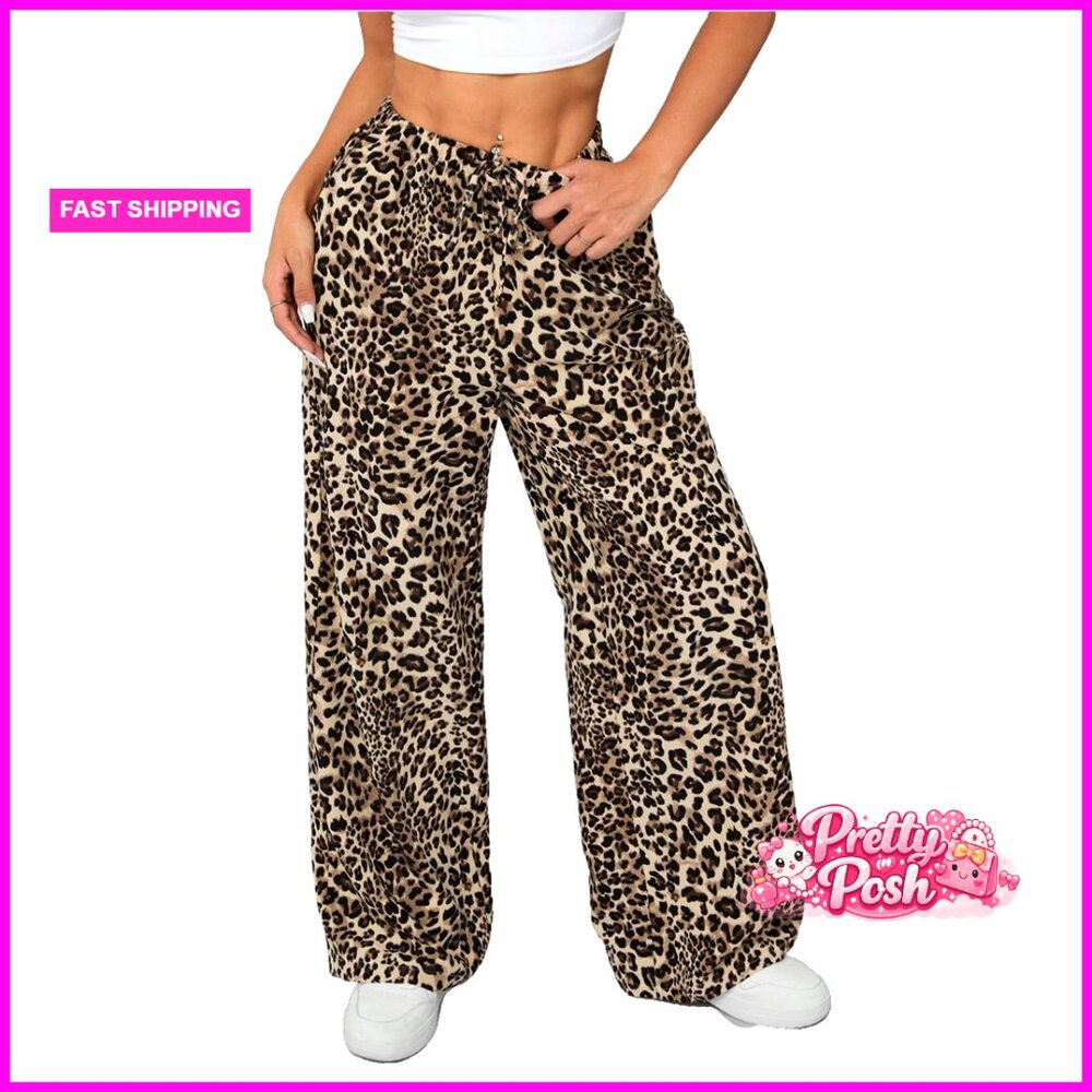 Wide Leg Palazzo Pants with Drawstring Waist, 100% Polyester